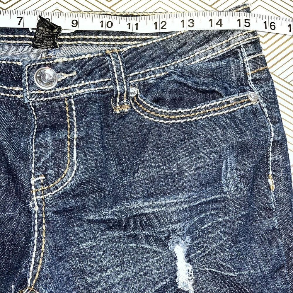 Soundgirl Embellished Thick Stitch Dark Wash‎ Bootcut Denim Jeans Size 9 Bling - Picture 11 of 13